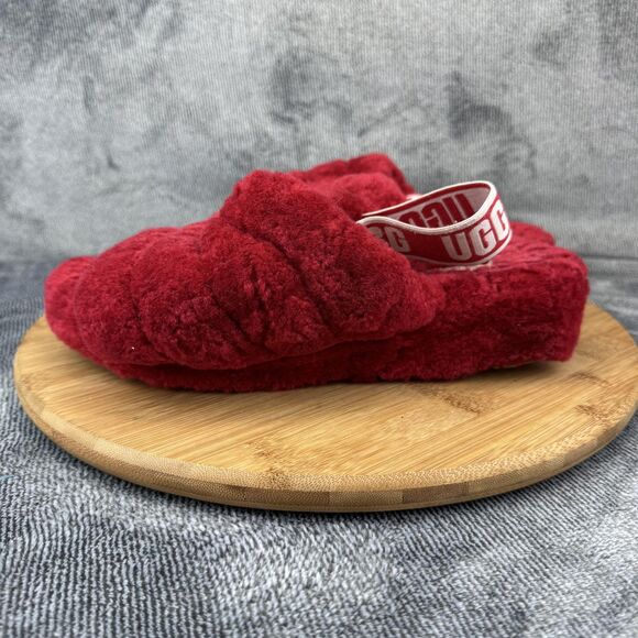 UGG Shoes Womens Size 8 Red Fluff Yeah Slide Shearling Slingback Slippers Plush - Picture 5 of 11